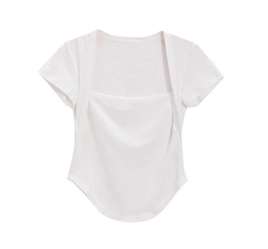 Square Plain T-Shirt Short-Sleeve Neck