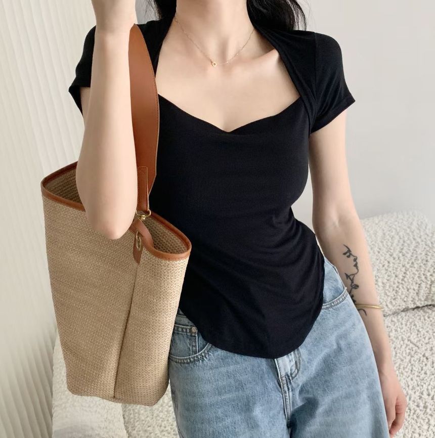 Square Plain T-Shirt Short-Sleeve Neck