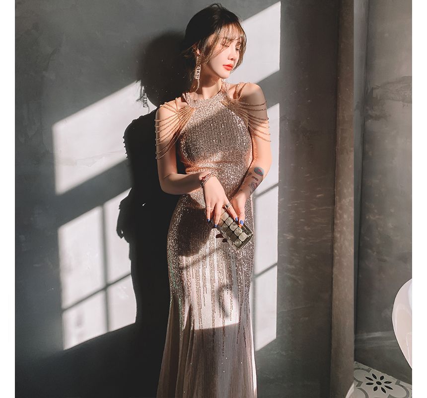 Sequin Halter Gown Evening Mermaid