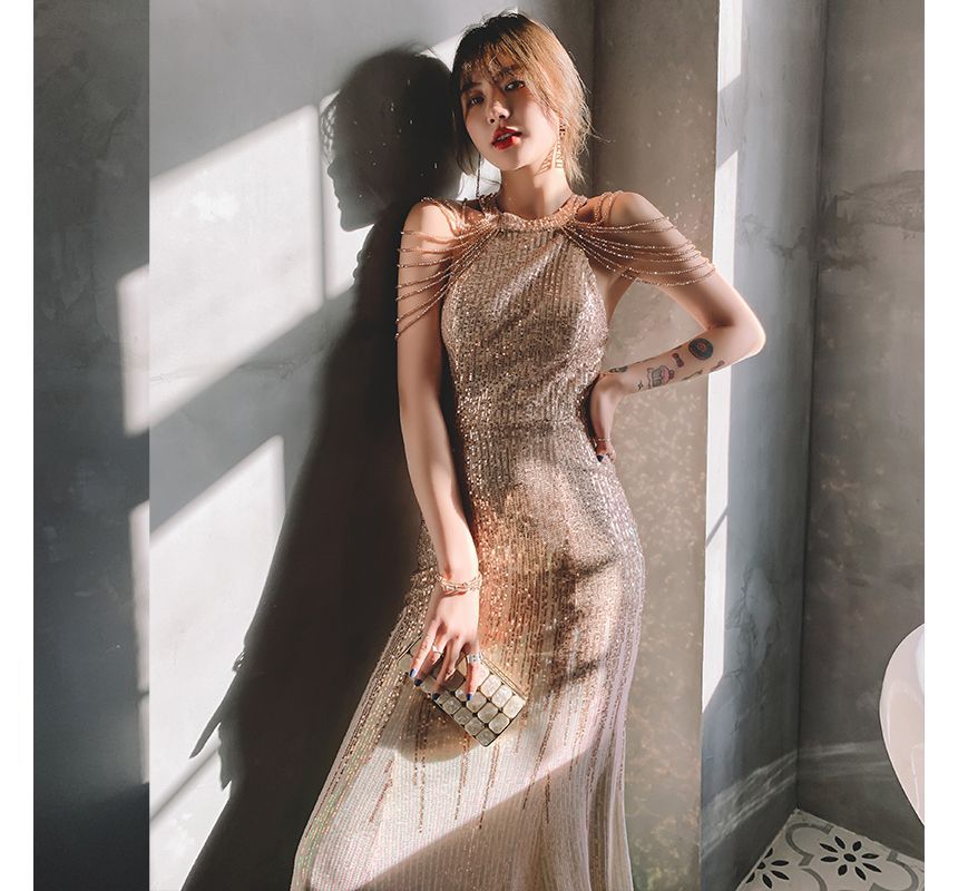 Sequin Halter Gown Evening Mermaid