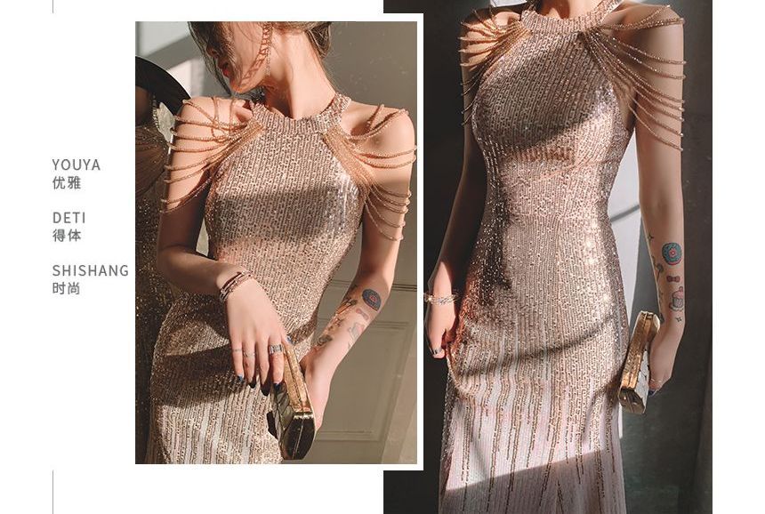 Sequin Halter Gown Evening Mermaid