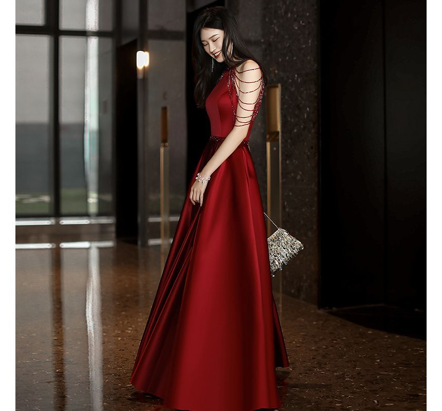 Evening Plain A-Line Halter Gown