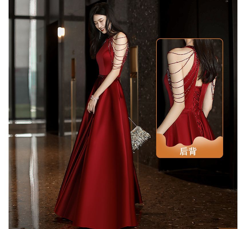 Evening Plain A-Line Halter Gown