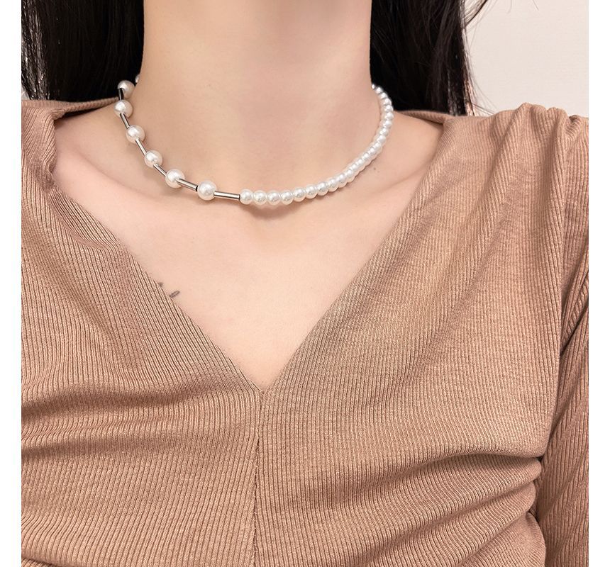Choker Alloy Faux Pearl