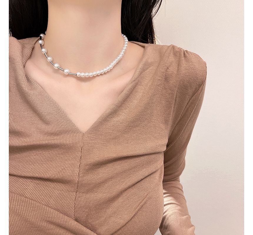 Choker Alloy Faux Pearl
