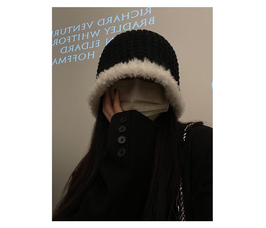 Fluffy Knit Trim Hat Cloche