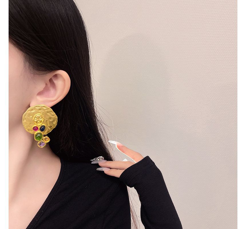 Faux Earring Stud Gemstone Disc