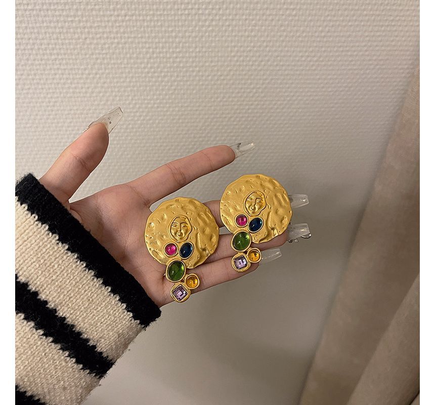 Faux Earring Stud Gemstone Disc