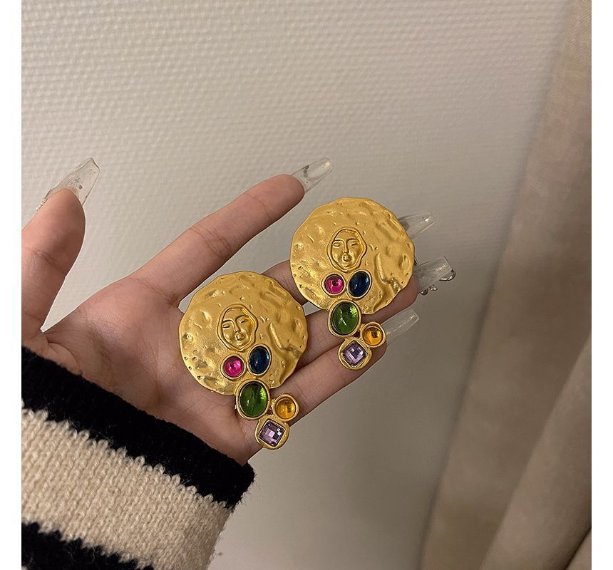 Faux Earring Stud Gemstone Disc