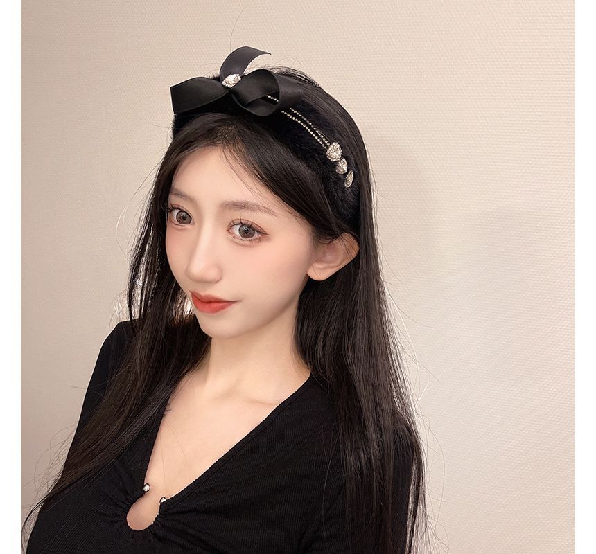 Bow Rhinestone Fluffy Headband