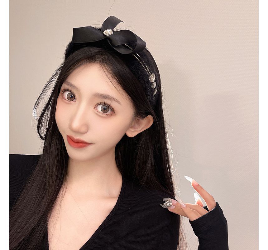 Bow Rhinestone Fluffy Headband