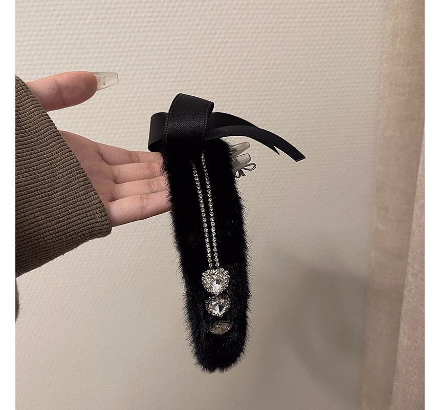 Bow Rhinestone Fluffy Headband
