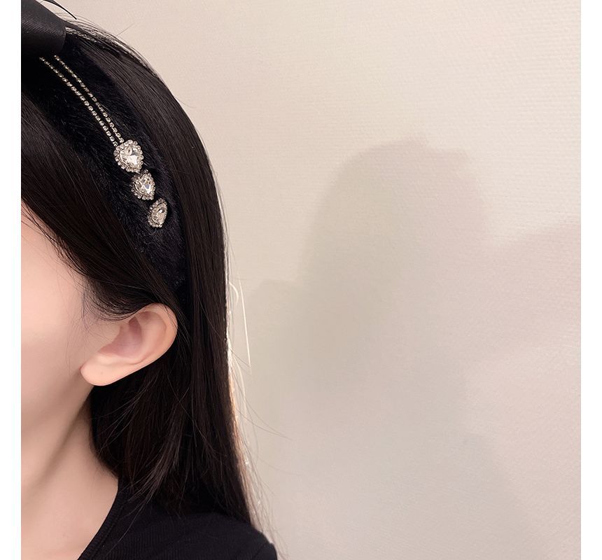 Bow Rhinestone Fluffy Headband