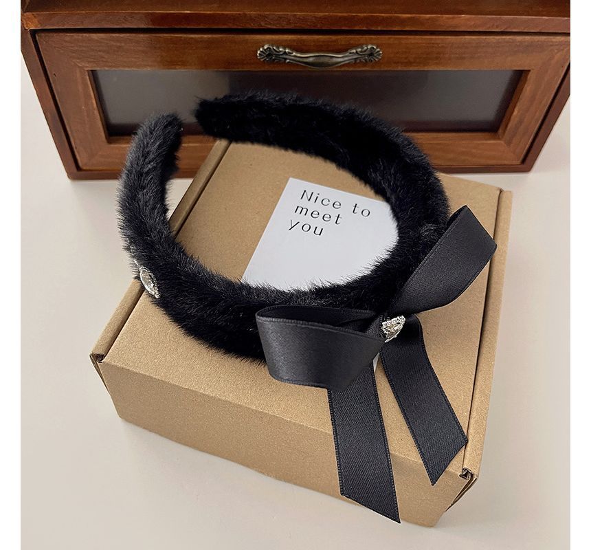 Bow Rhinestone Fluffy Headband