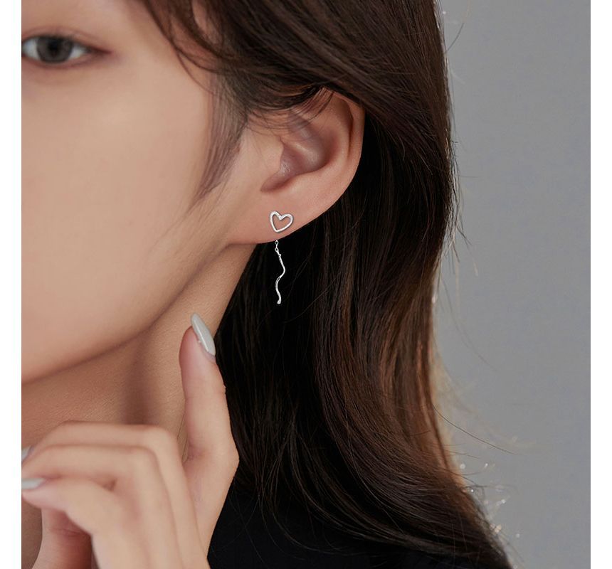 Sterling Dangle Heart Earring Silver