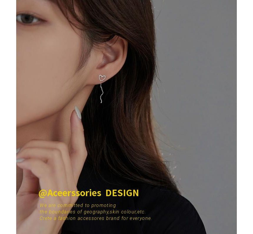 Sterling Dangle Heart Earring Silver