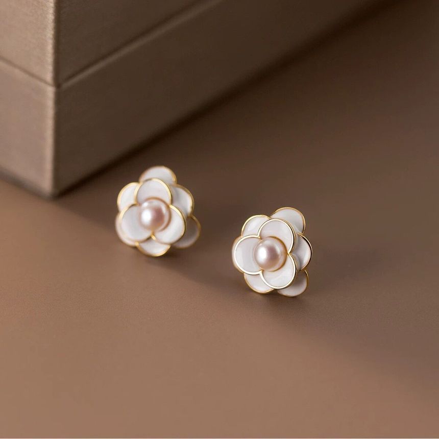 Alloy Earring Flower Faux Pearl