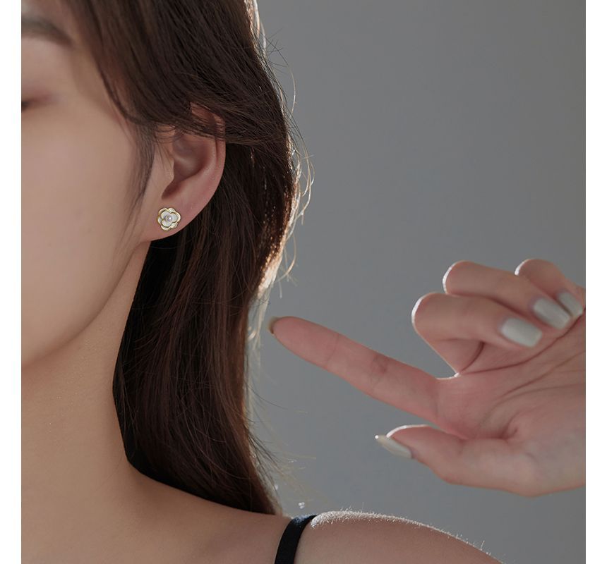 Alloy Earring Flower Faux Pearl