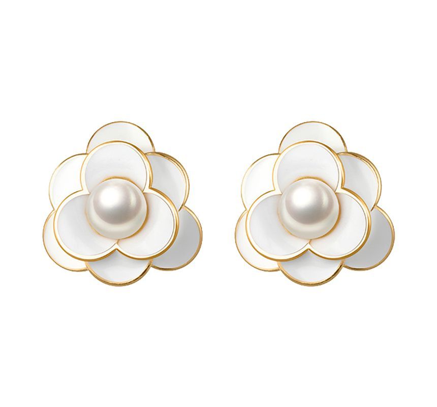 Alloy Earring Flower Faux Pearl