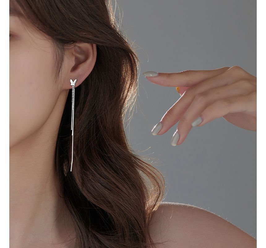 Fringed Silver Earring Sterling Butterfly