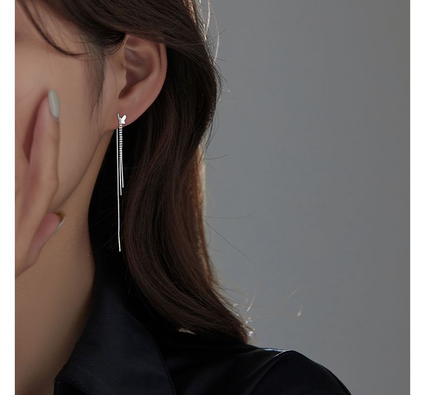 Fringed Silver Earring Sterling Butterfly