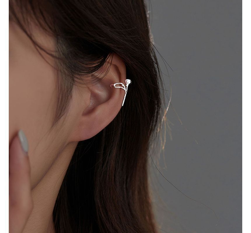 Rose Sterling Earring Cuff Silver