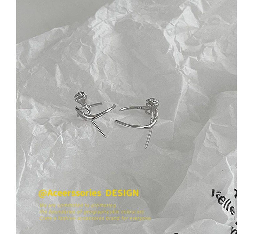 Rose Sterling Earring Cuff Silver