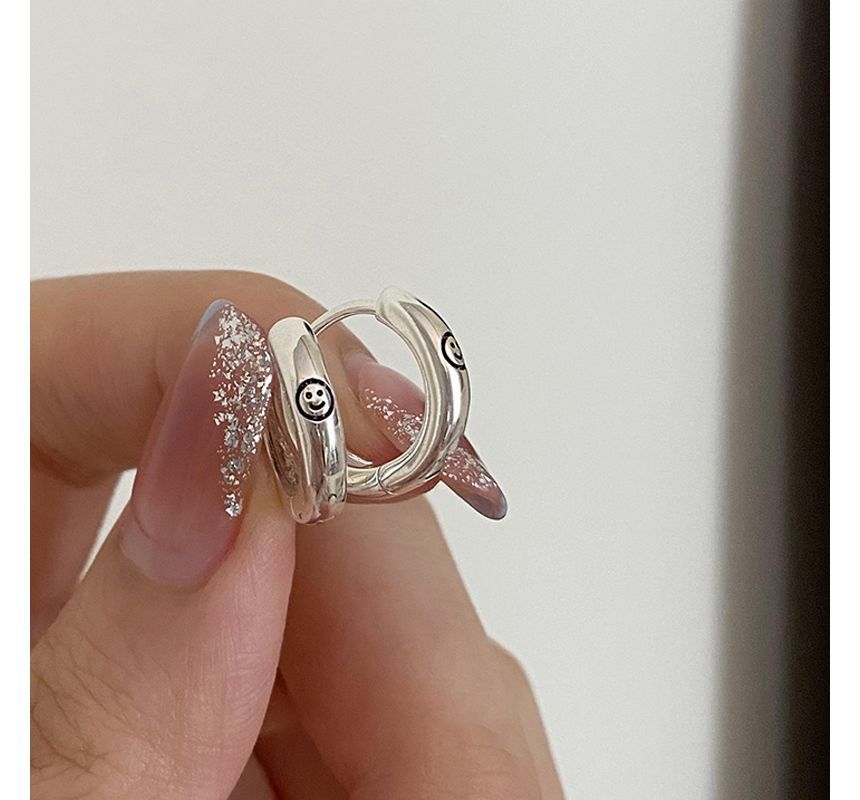 Silver Earring Smiley Sterling Hoop