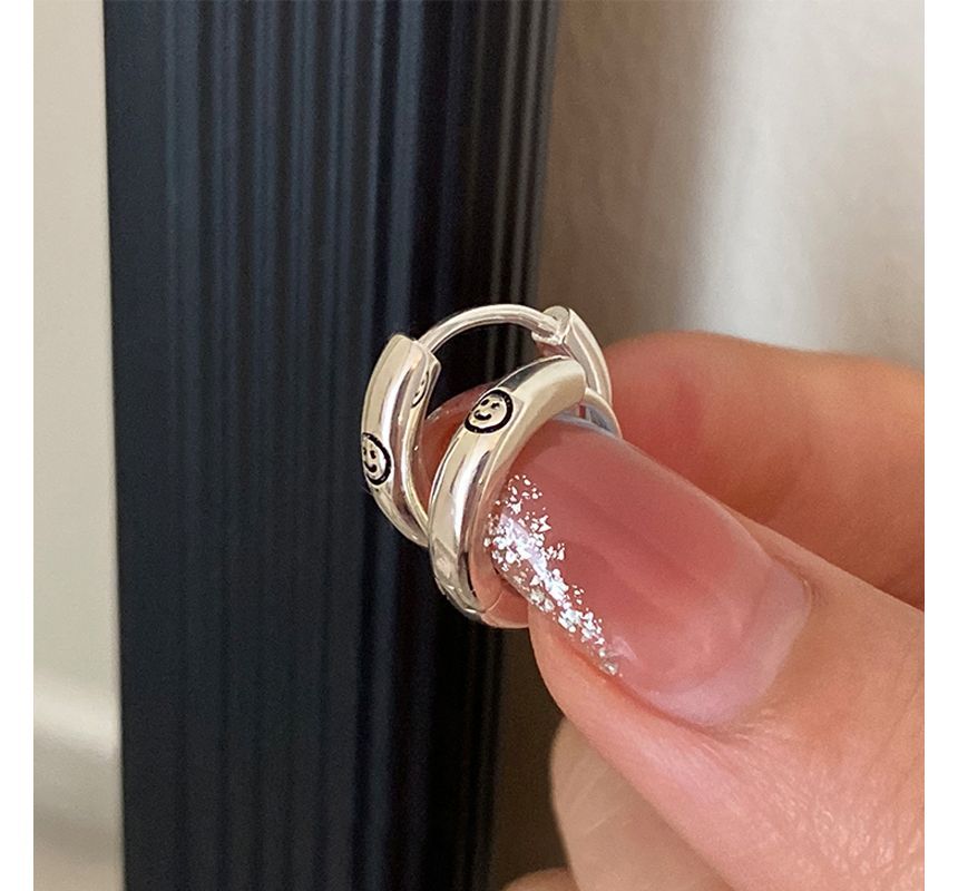 Silver Earring Smiley Sterling Hoop