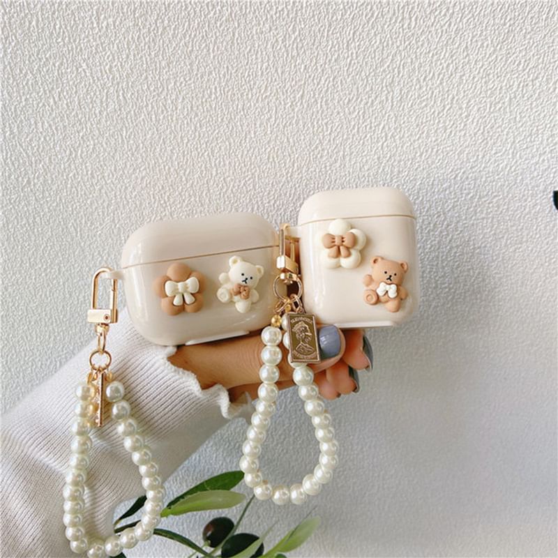 Faux Chain Floral Skin Bear Earphone Case Pro Pearl AirPods /