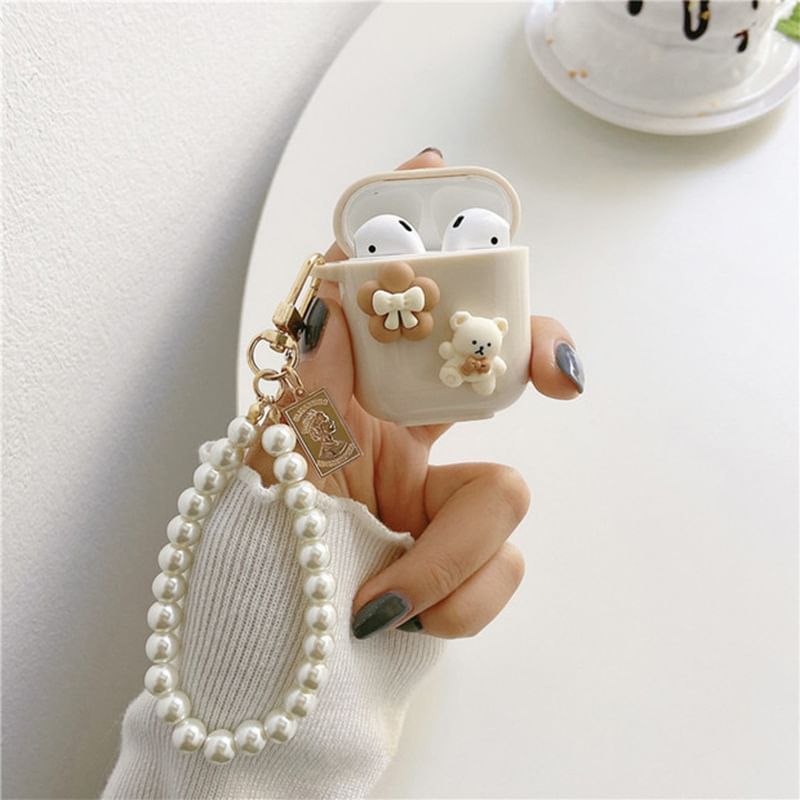 Faux Chain Floral Skin Bear Earphone Case Pro Pearl AirPods /