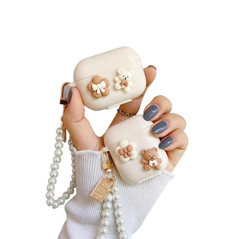 Faux Chain Floral Skin Bear Earphone Case Pro Pearl AirPods /