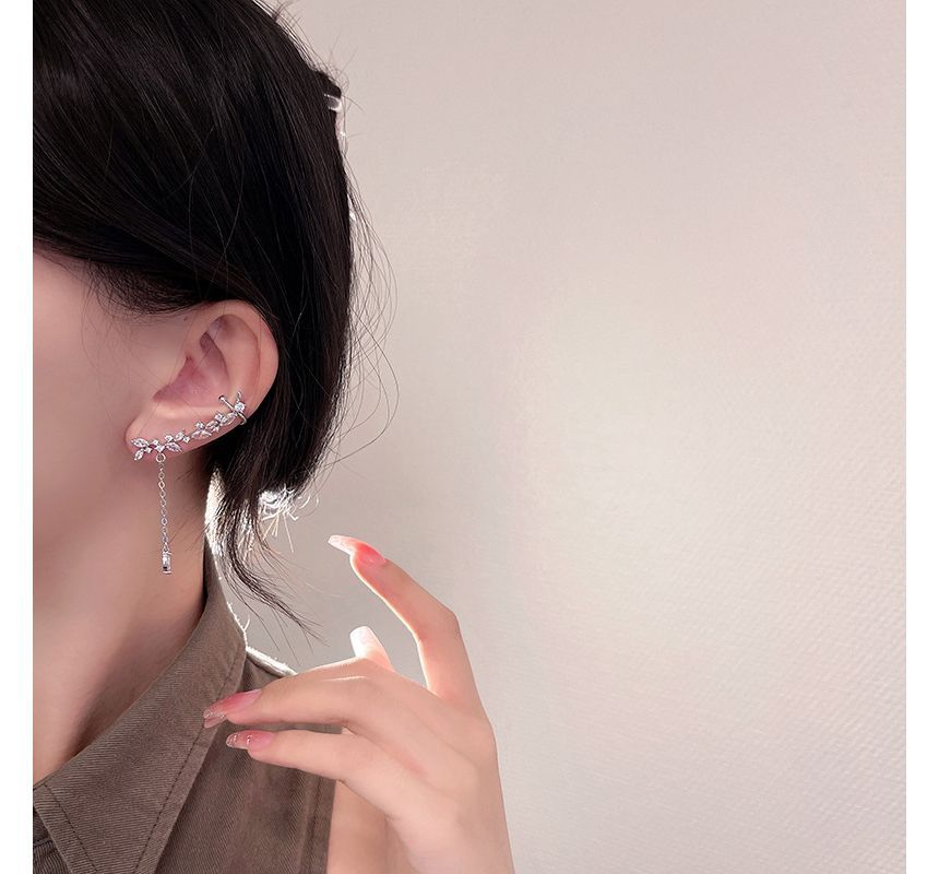 with Rhinestone Ear Earring Drop Cuff
