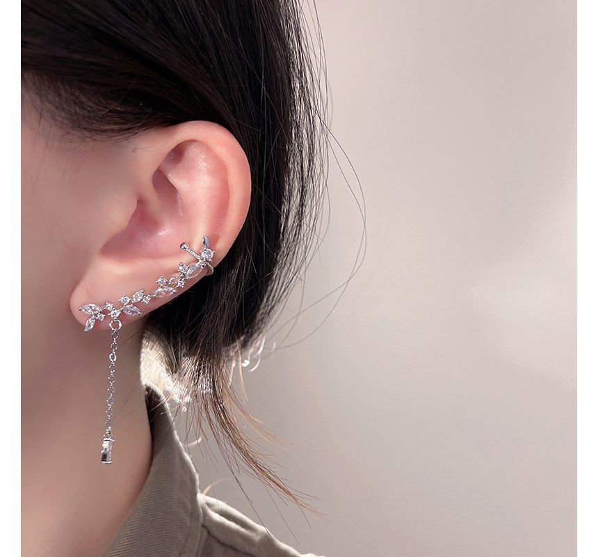 with Rhinestone Ear Earring Drop Cuff