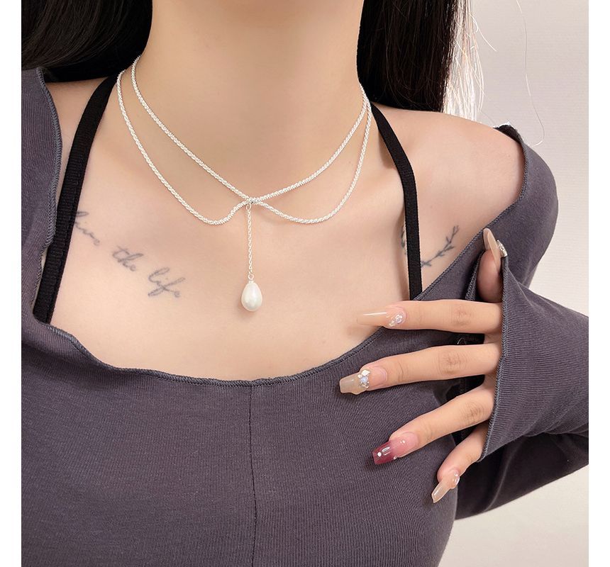 Faux Pearl Necklace Lariat