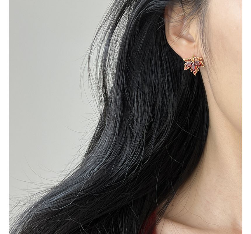 Earring Leaf Rhinestone Alloy