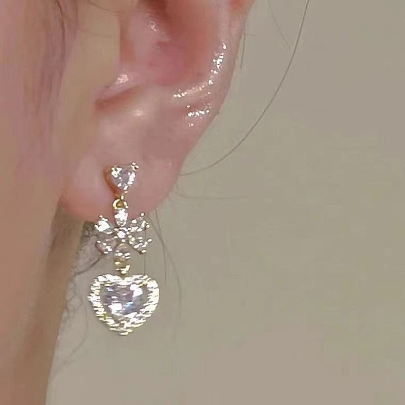 Earring Rhinestone Alloy Dangle Heart