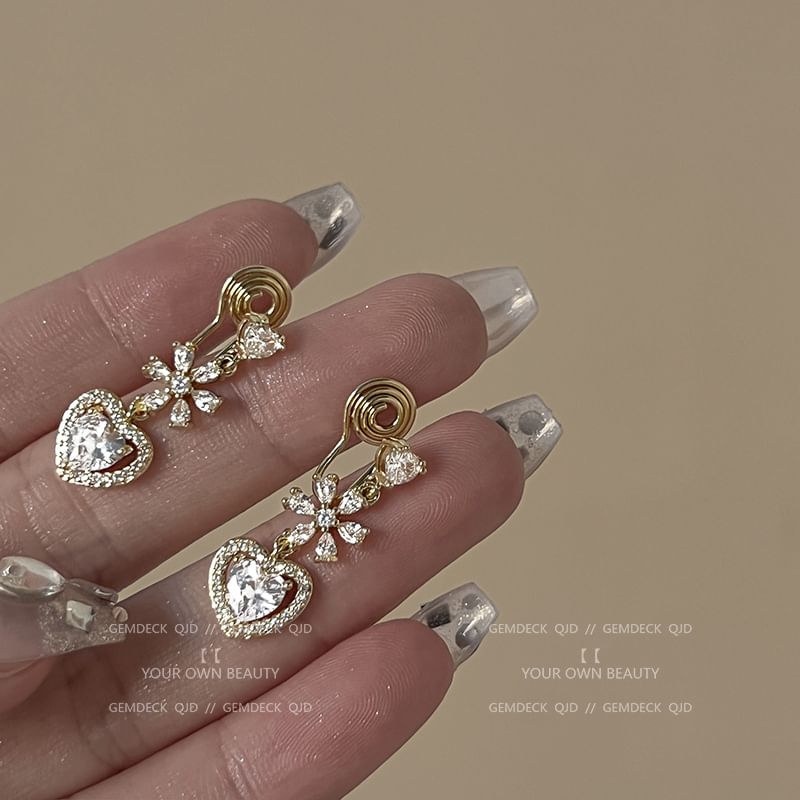 Earring Rhinestone Alloy Dangle Heart