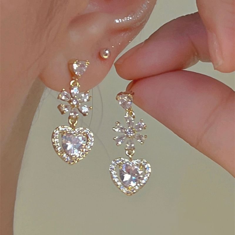 Earring Rhinestone Alloy Dangle Heart