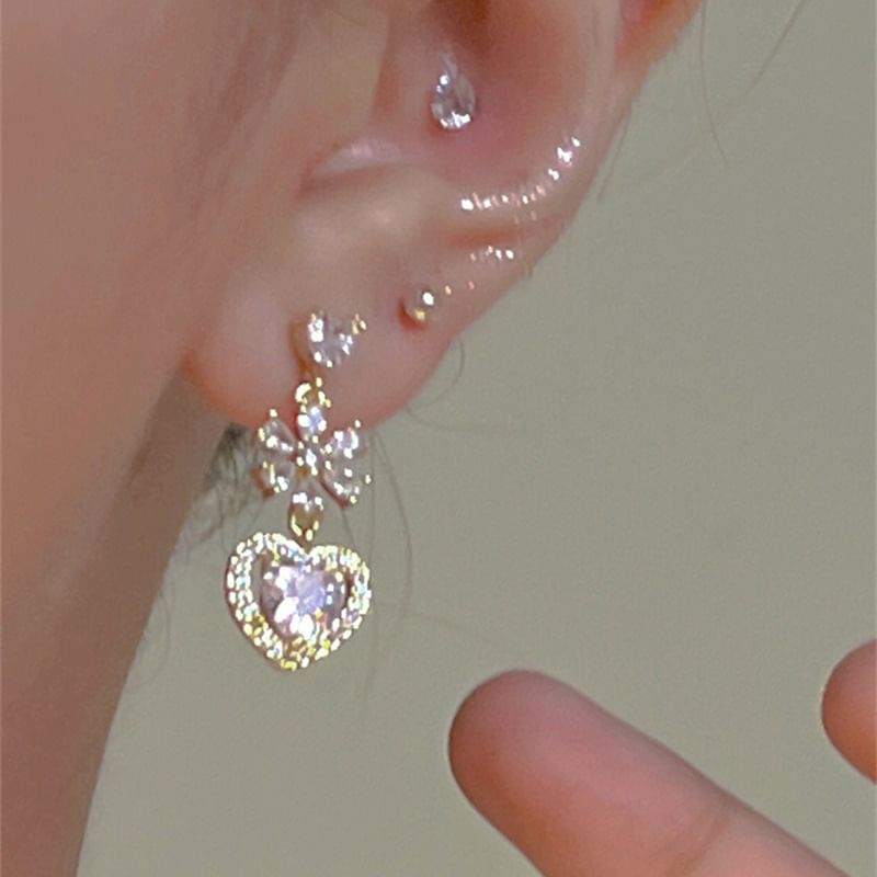 Earring Rhinestone Alloy Dangle Heart