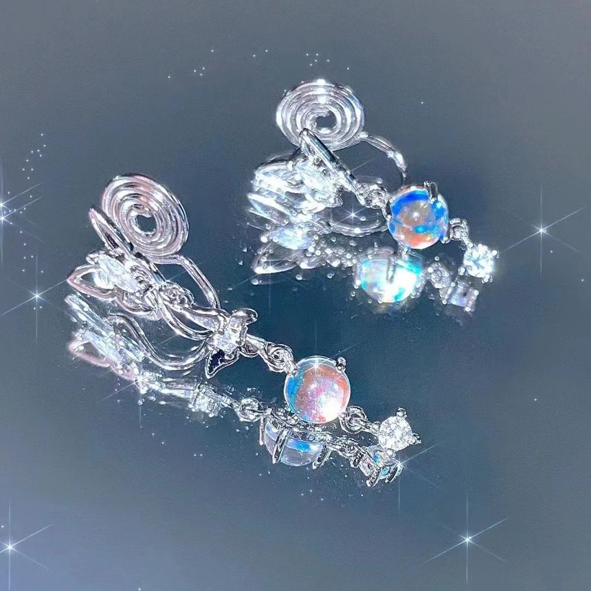 Earring Asymmetrical Moonstone Alloy Dangle Butterfly