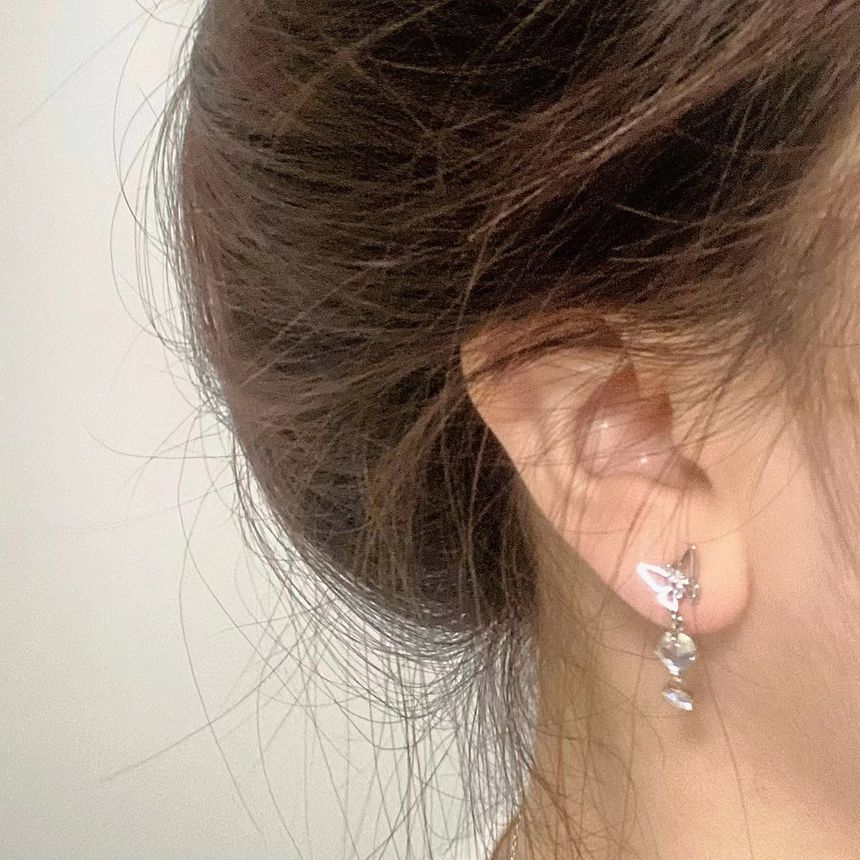 Earring Asymmetrical Moonstone Alloy Dangle Butterfly