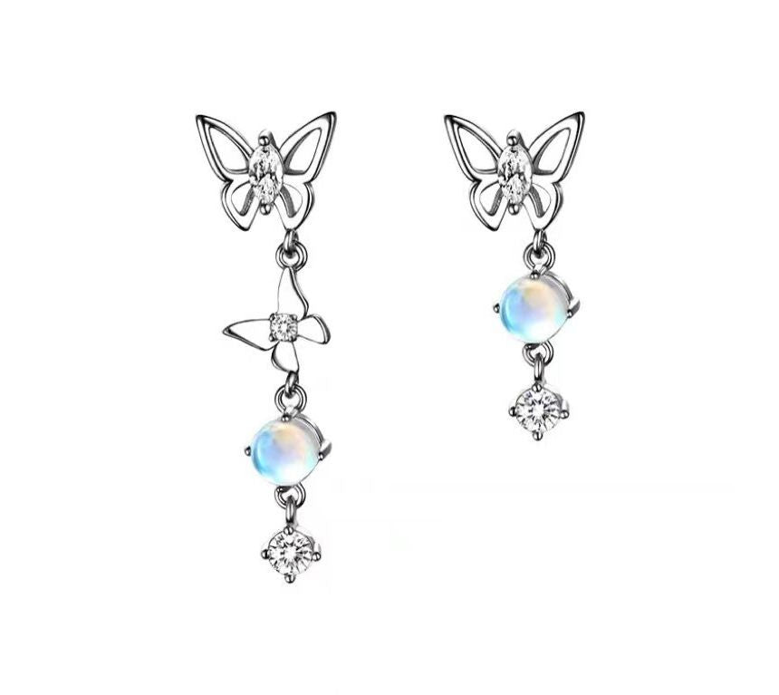 Earring Asymmetrical Moonstone Alloy Dangle Butterfly