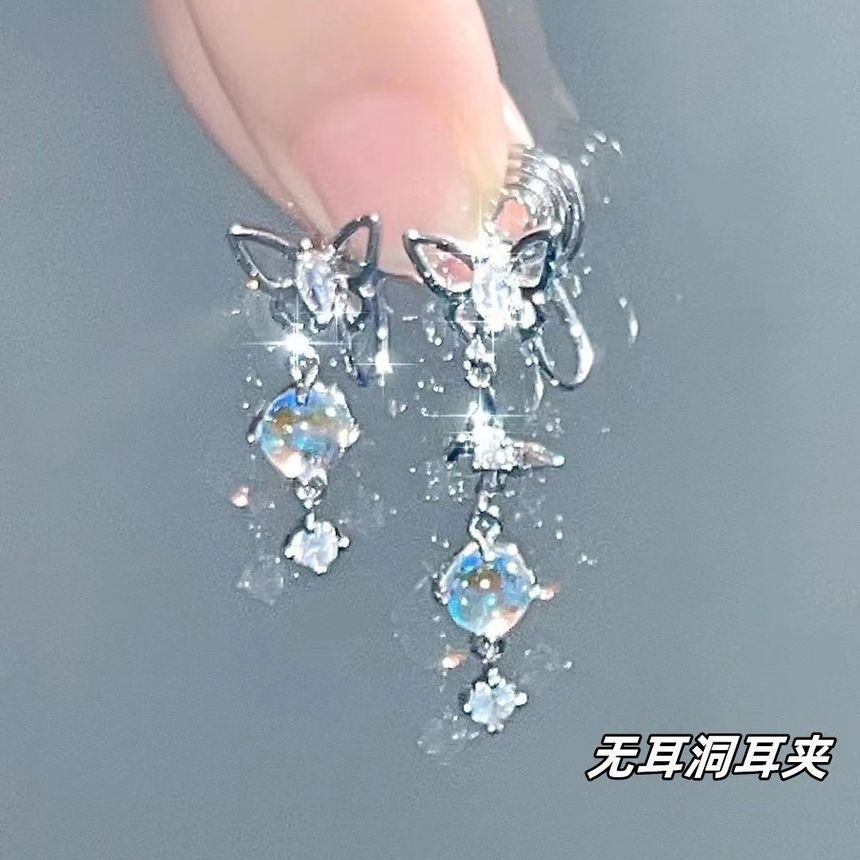 Earring Asymmetrical Moonstone Alloy Dangle Butterfly