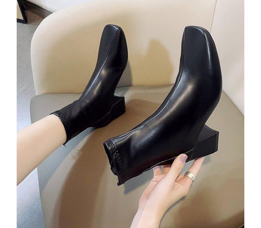Short Heel Boots Chunky Plain