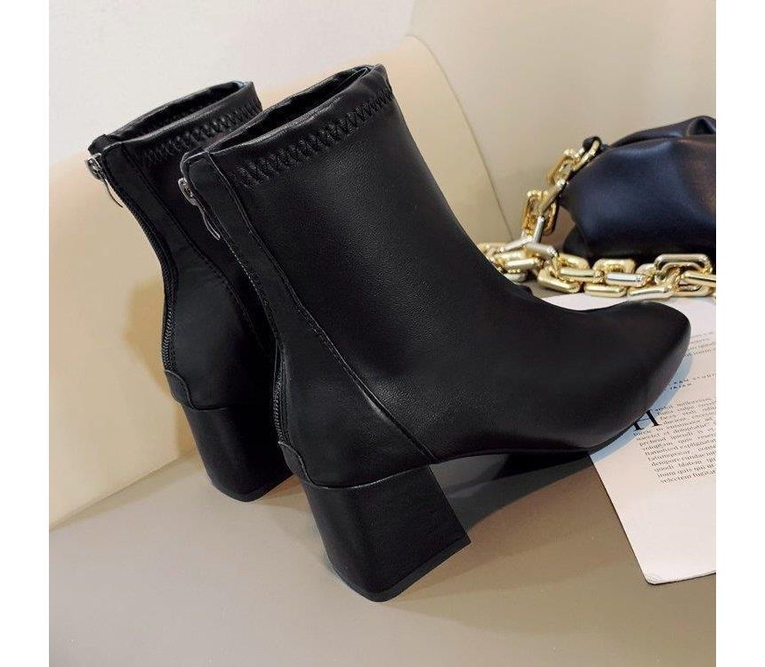 Short Heel Boots Chunky Plain