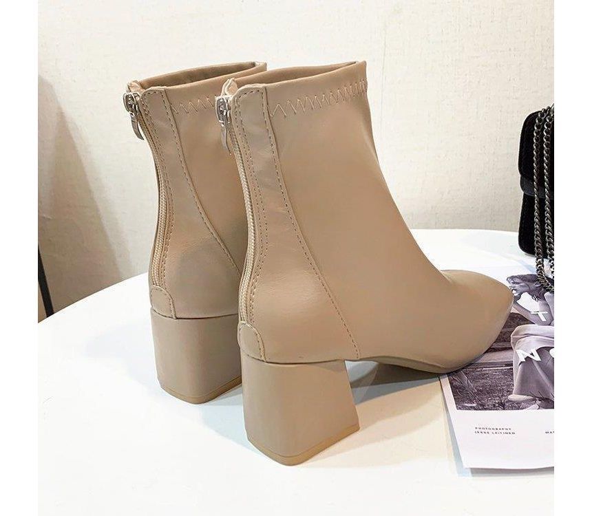 Short Heel Boots Chunky Plain