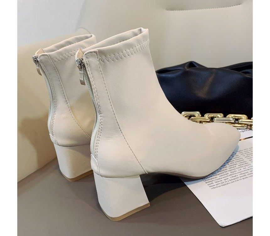 Short Heel Boots Chunky Plain