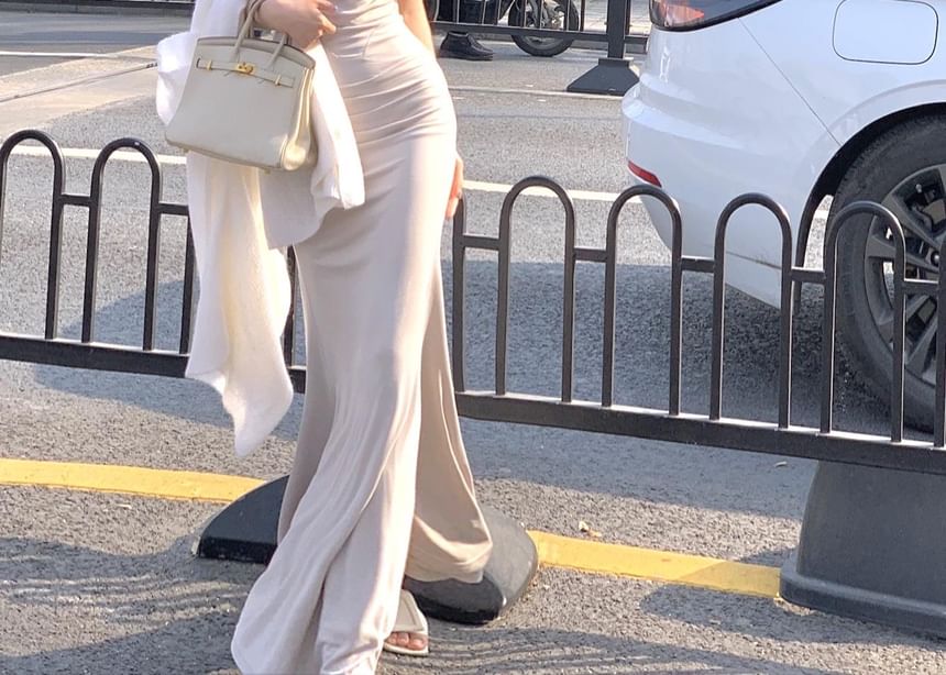 Strap Spaghetti Gown Neck Evening Plain Mermaid Cowl