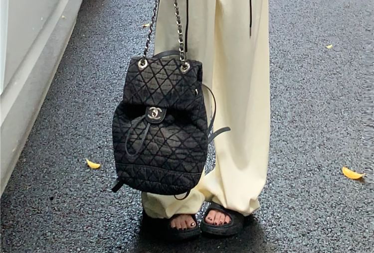 Drawstring Wide Long-Sleeve Neck Tee Cutout Waist Striped / Sweatpants Crop Plain Leg Round